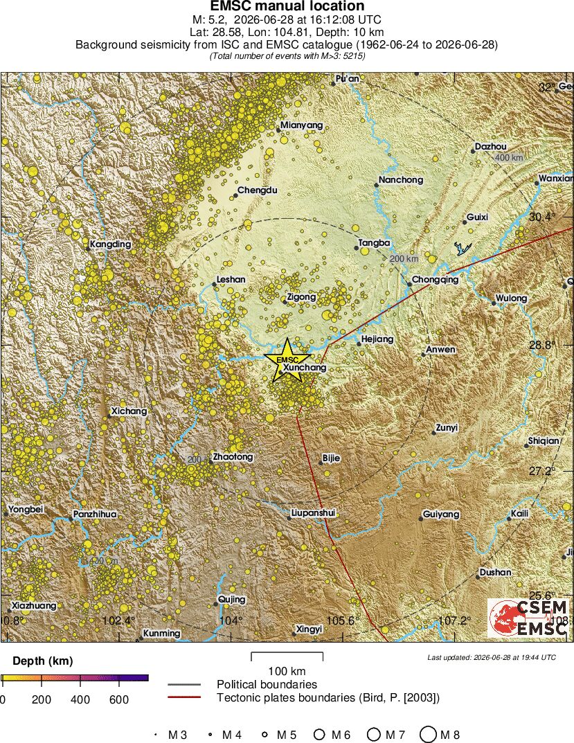 regional depth historical seismicity