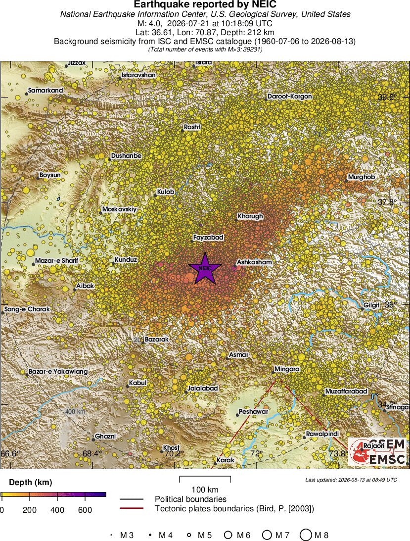 regional depth historical seismicity