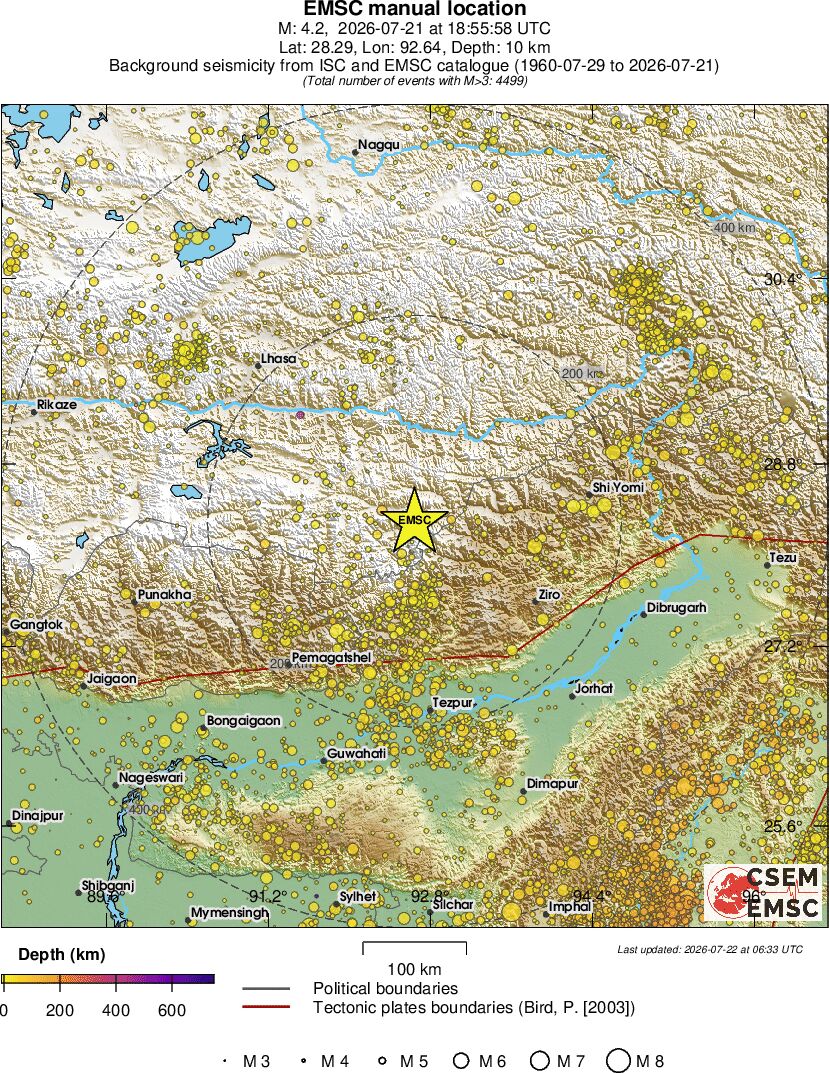 regional depth historical seismicity