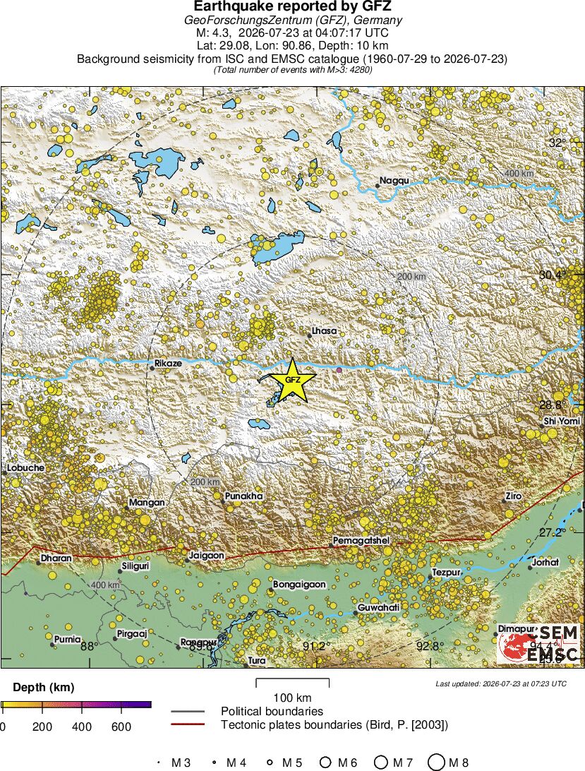 regional depth historical seismicity