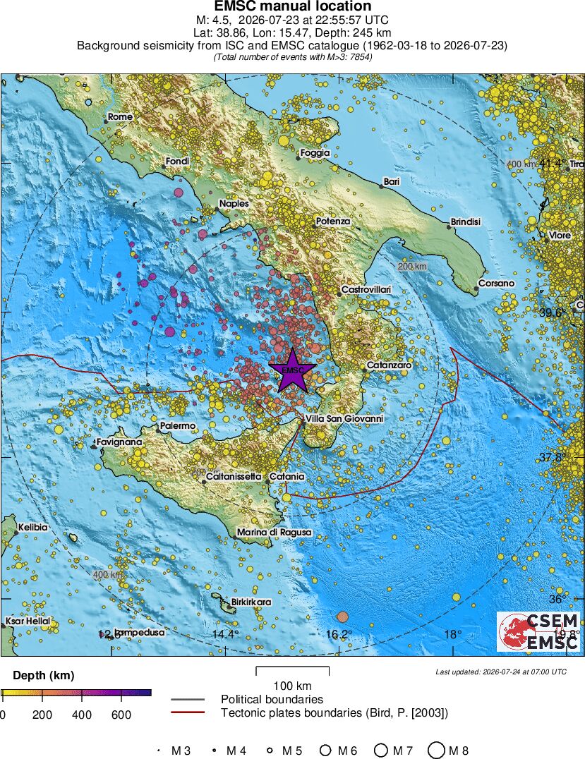 regional depth historical seismicity
