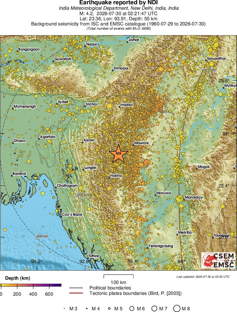 regional depth historical seismicity