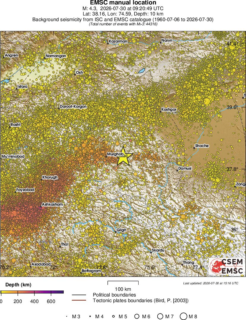 regional depth historical seismicity