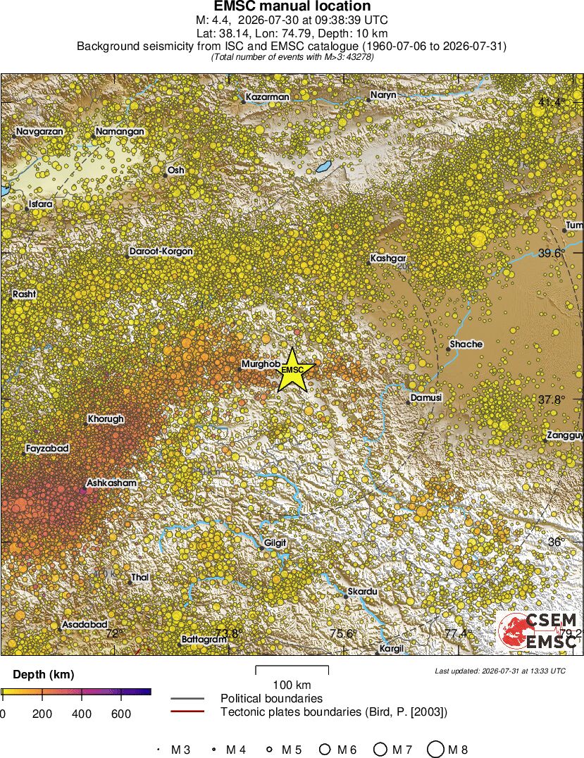regional depth historical seismicity