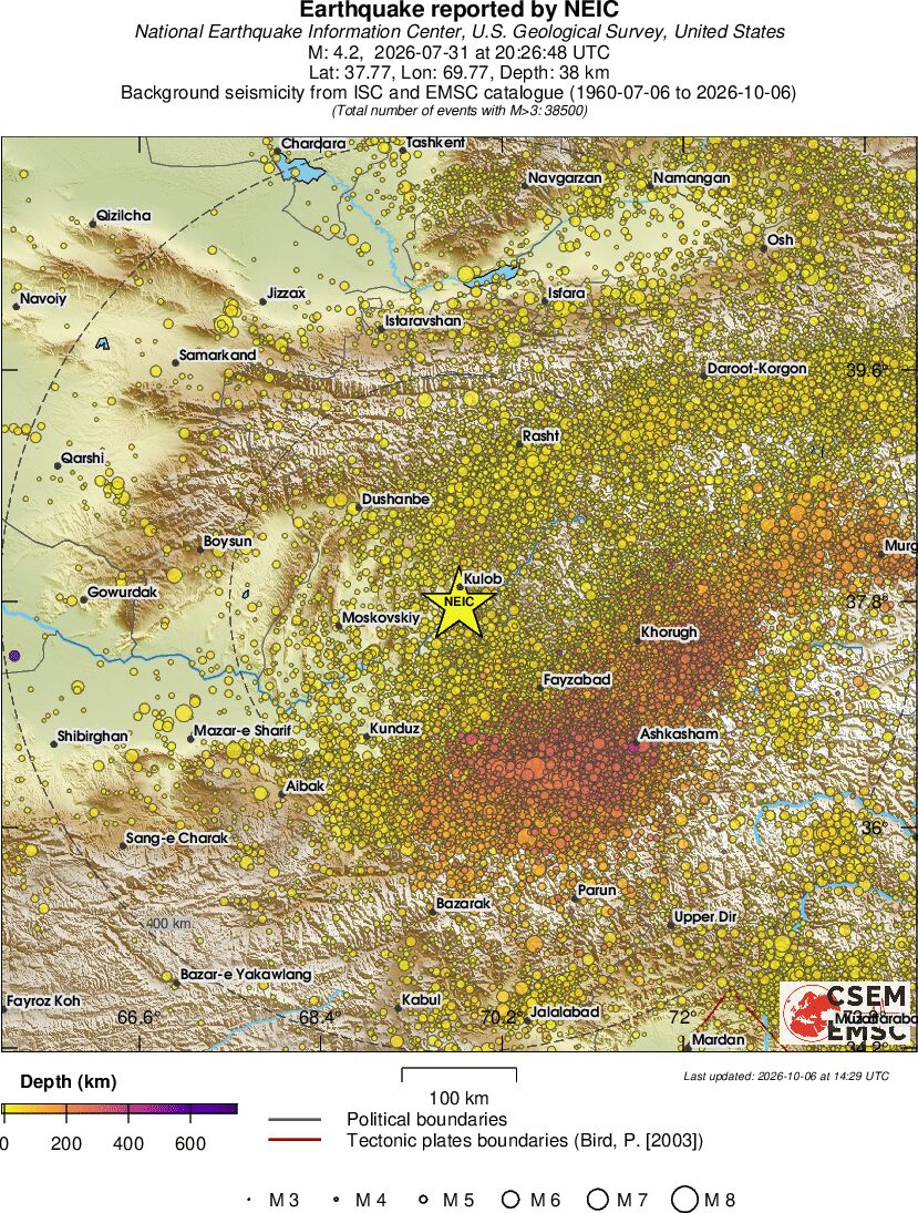 regional depth historical seismicity