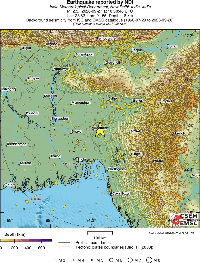 regional depth historical seismicity