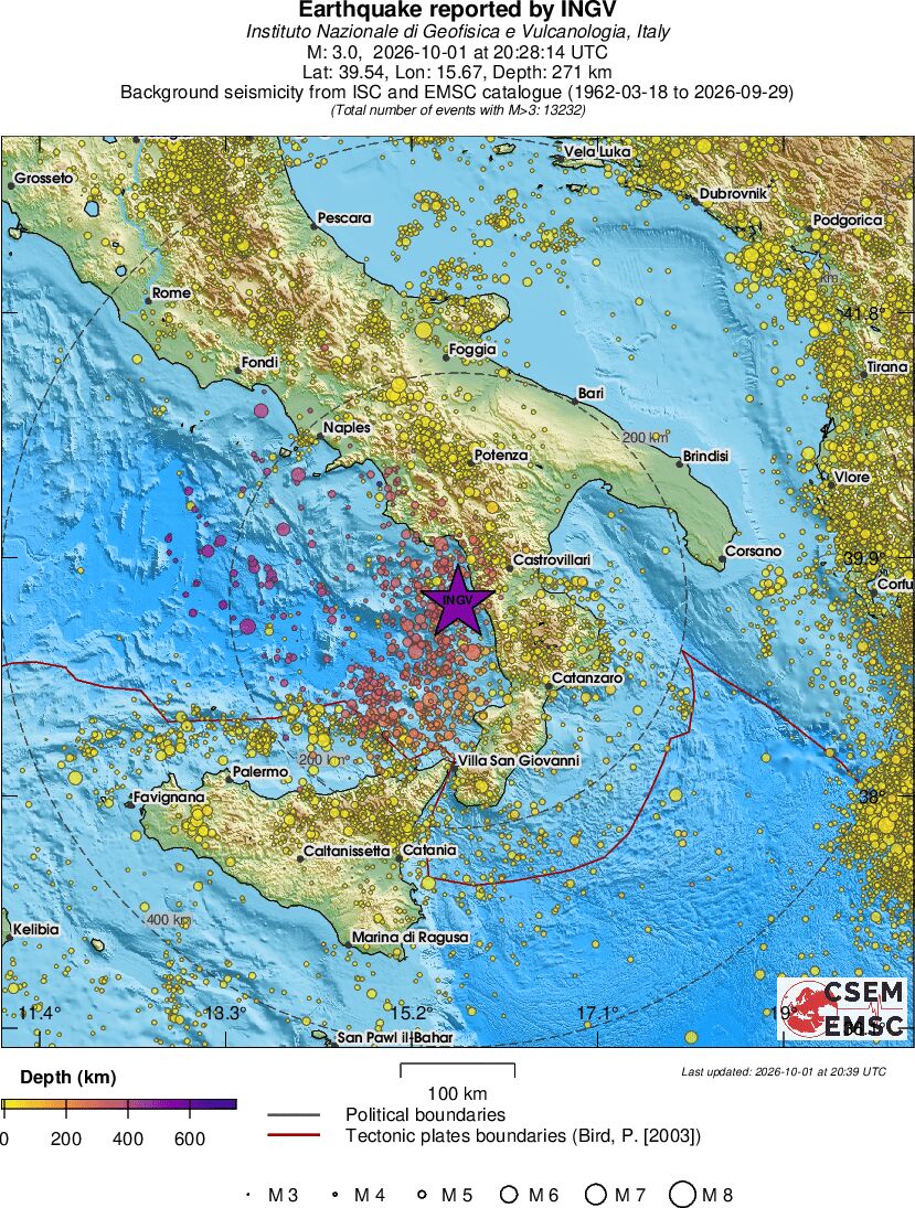 regional depth historical seismicity