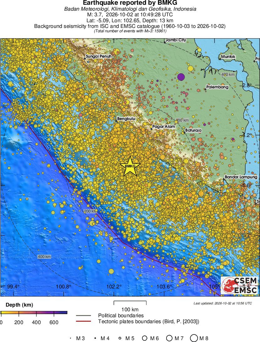 regional depth historical seismicity