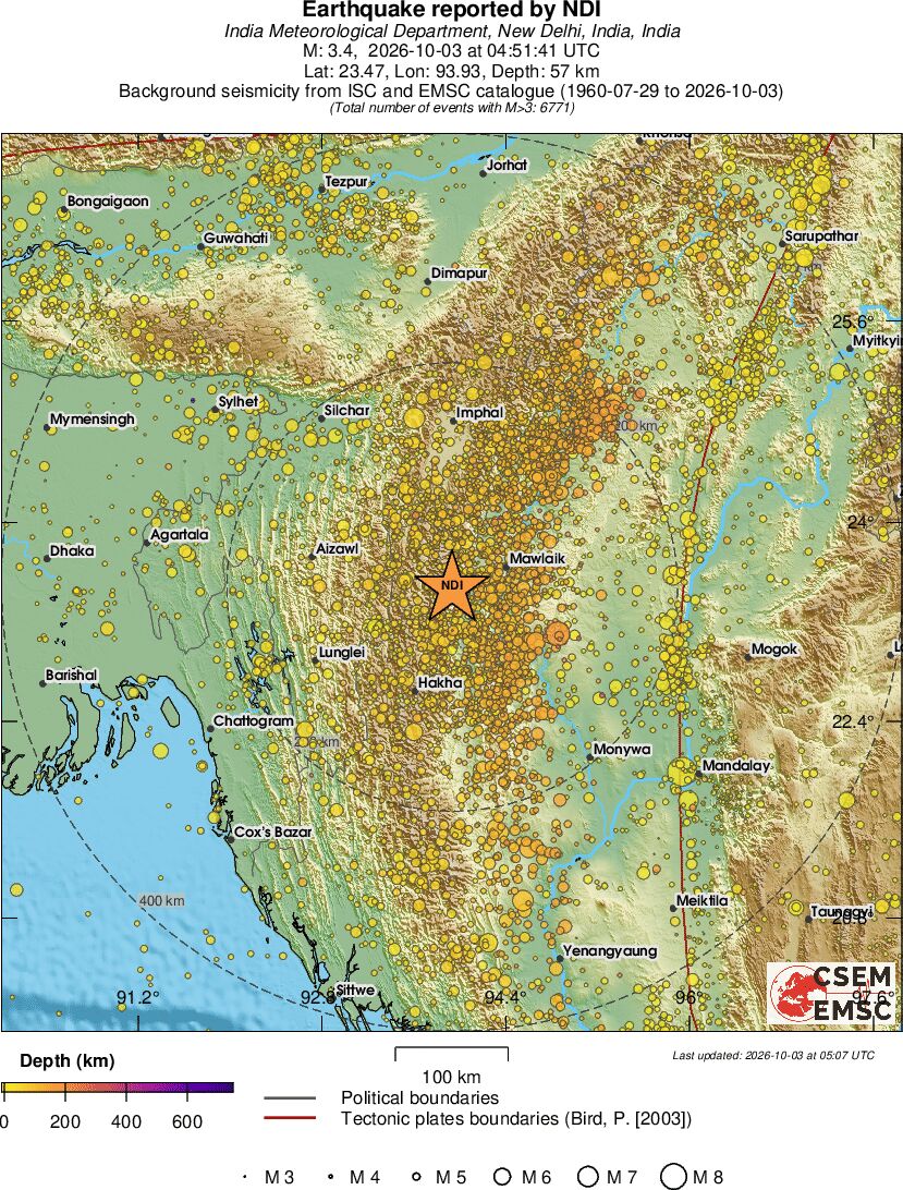 regional depth historical seismicity