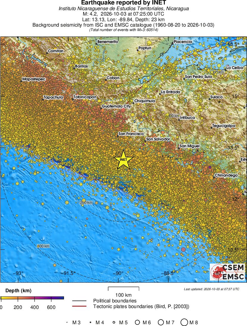 regional depth historical seismicity