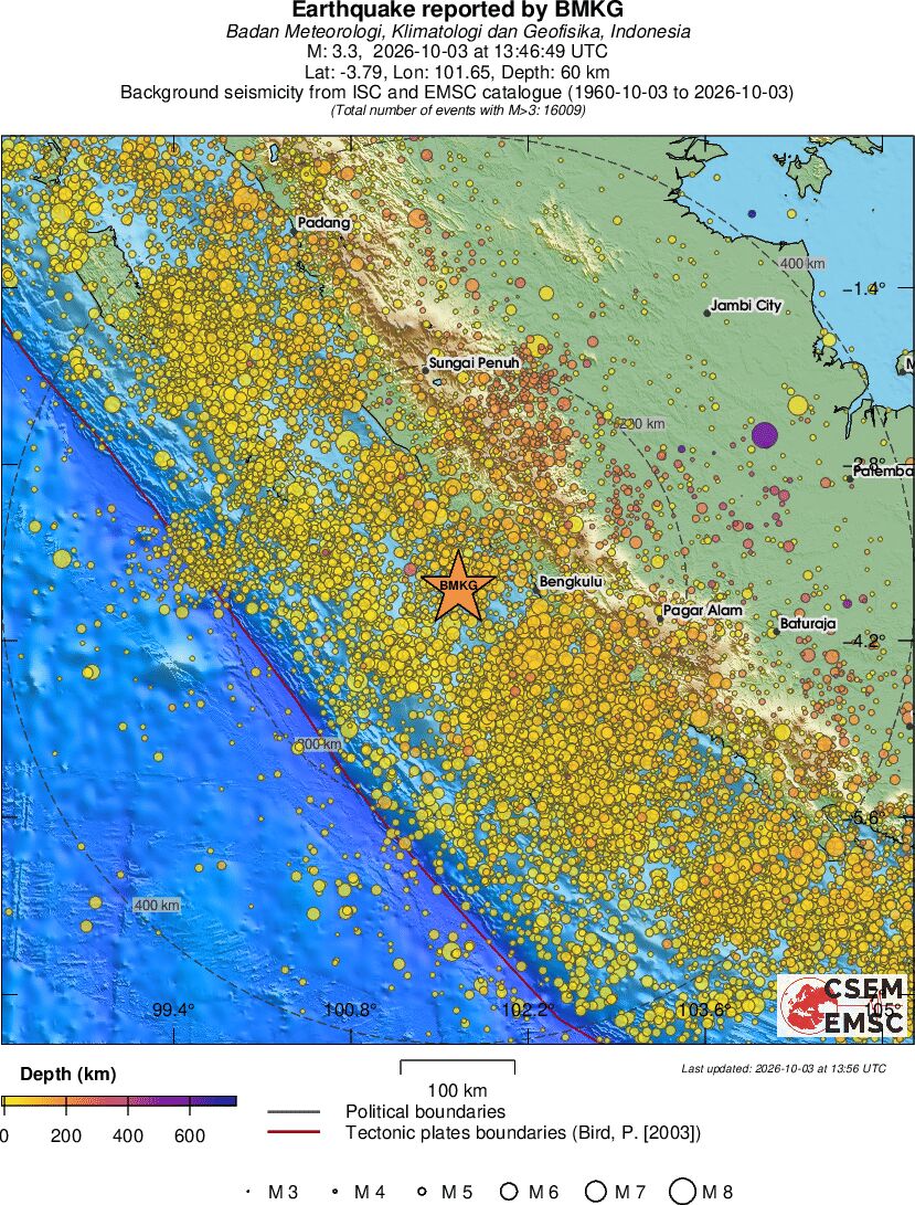 regional depth historical seismicity