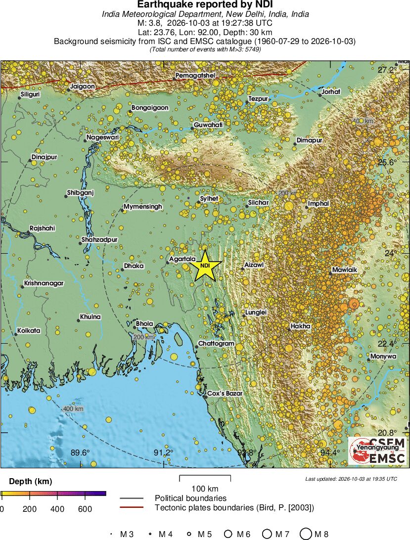 regional depth historical seismicity