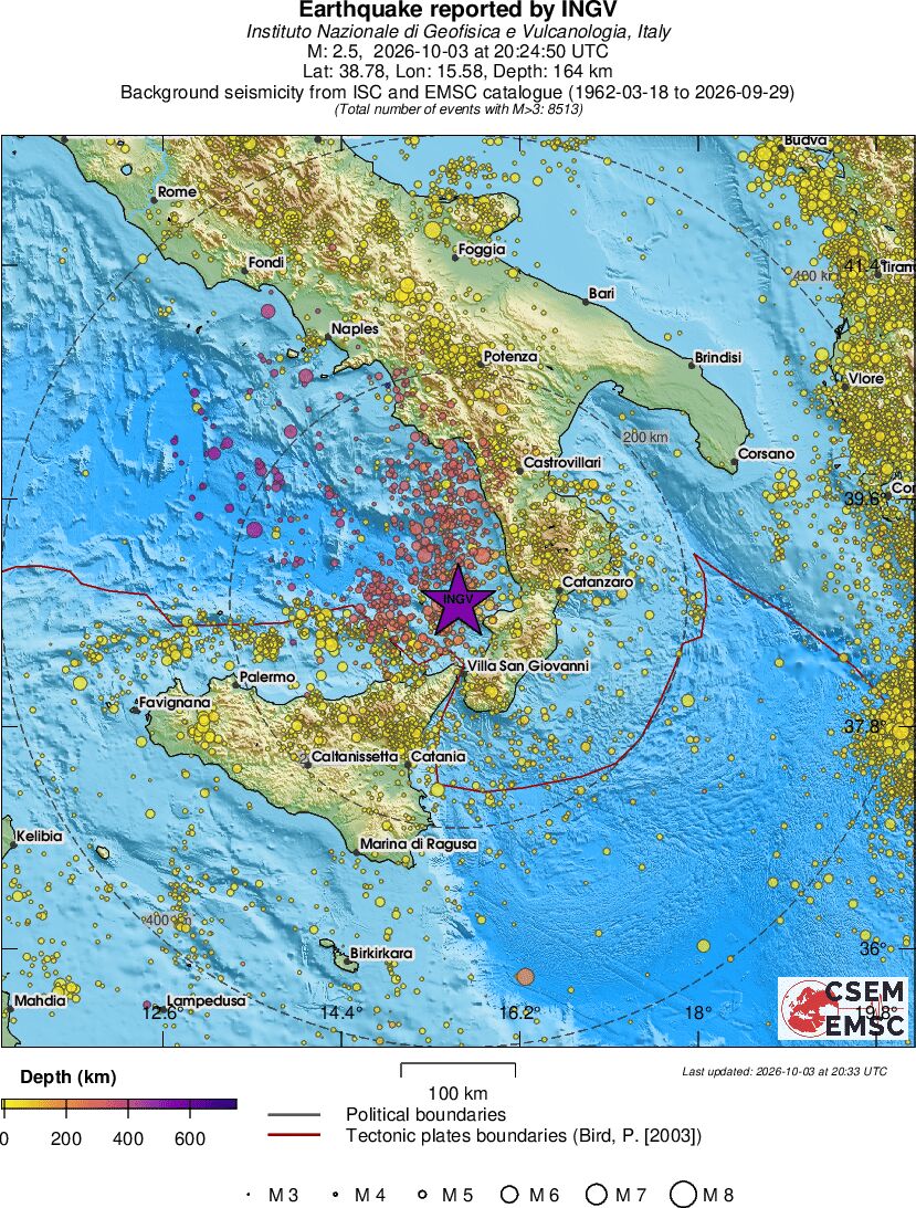 regional depth historical seismicity
