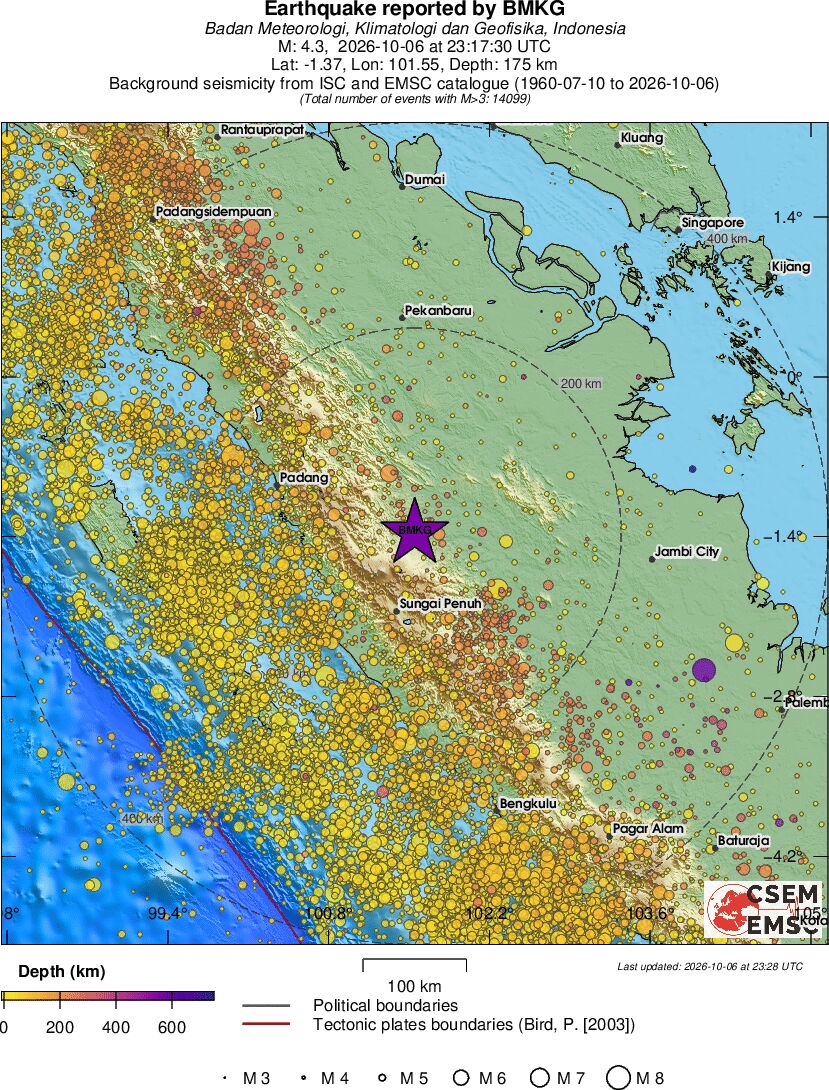 regional depth historical seismicity