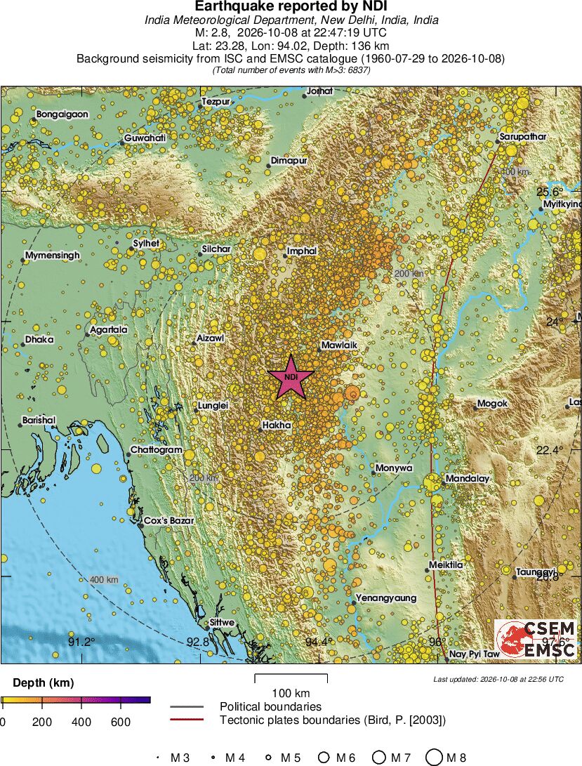 regional depth historical seismicity