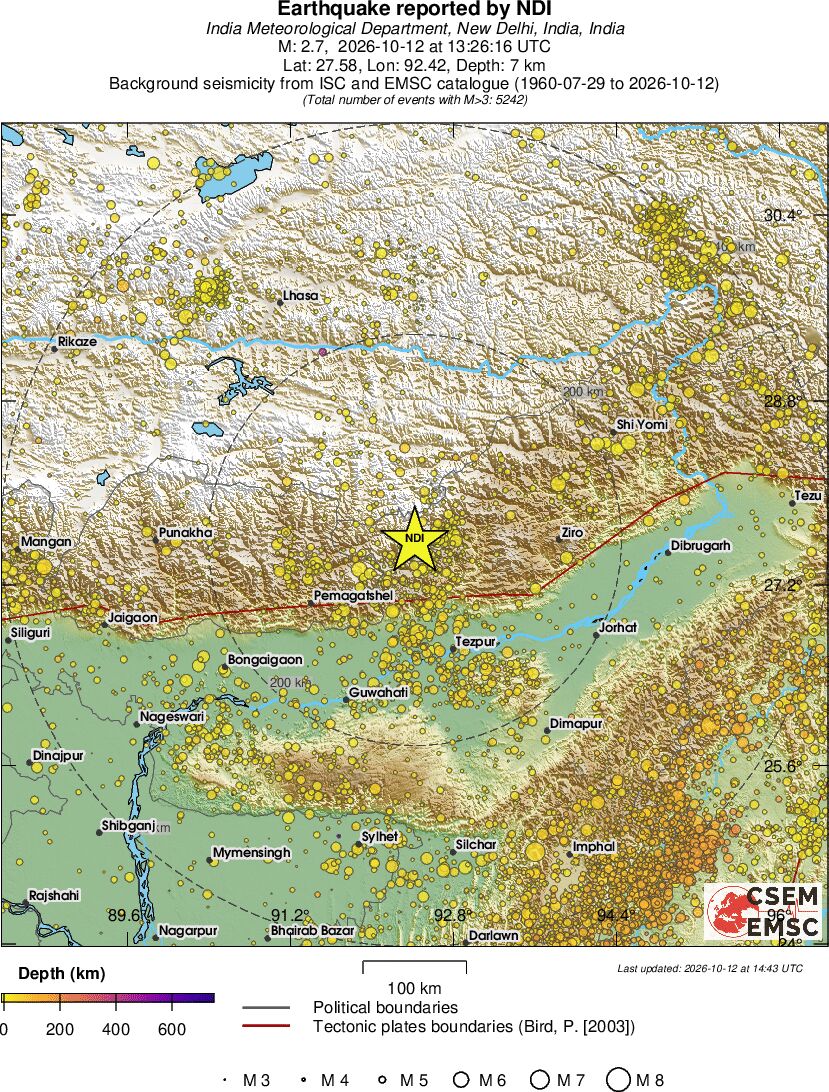 regional depth historical seismicity