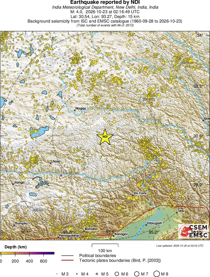regional depth historical seismicity