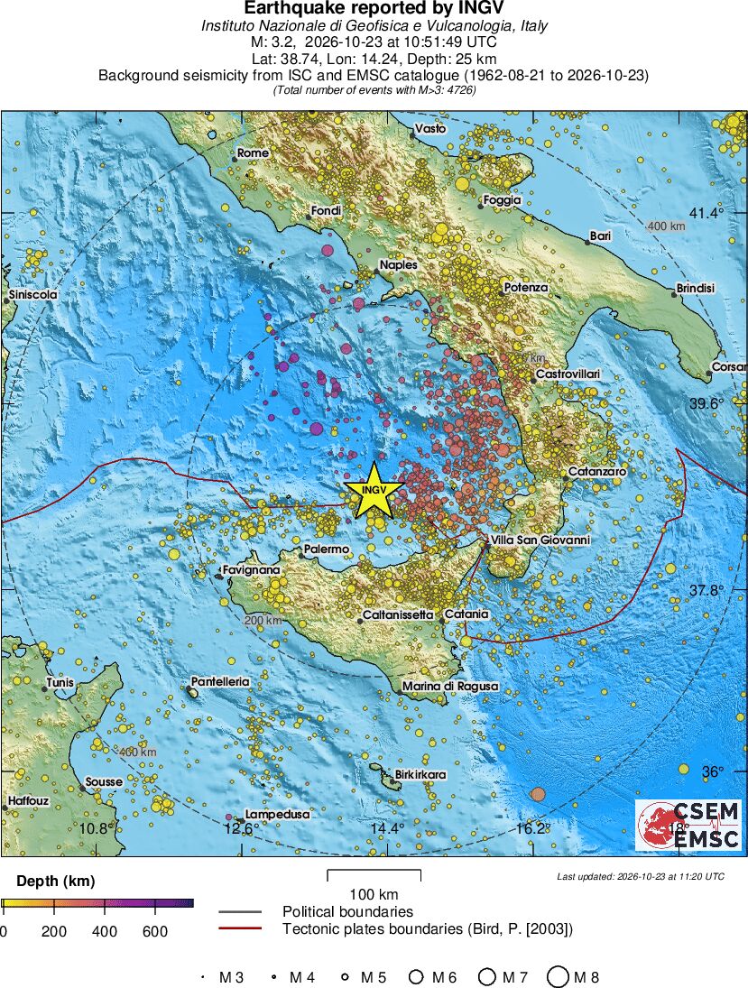 regional depth historical seismicity