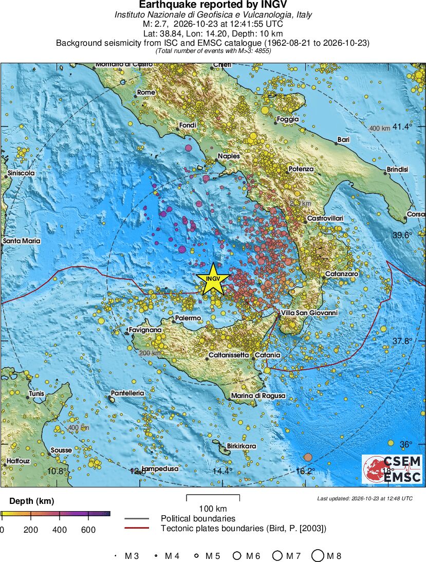 regional depth historical seismicity