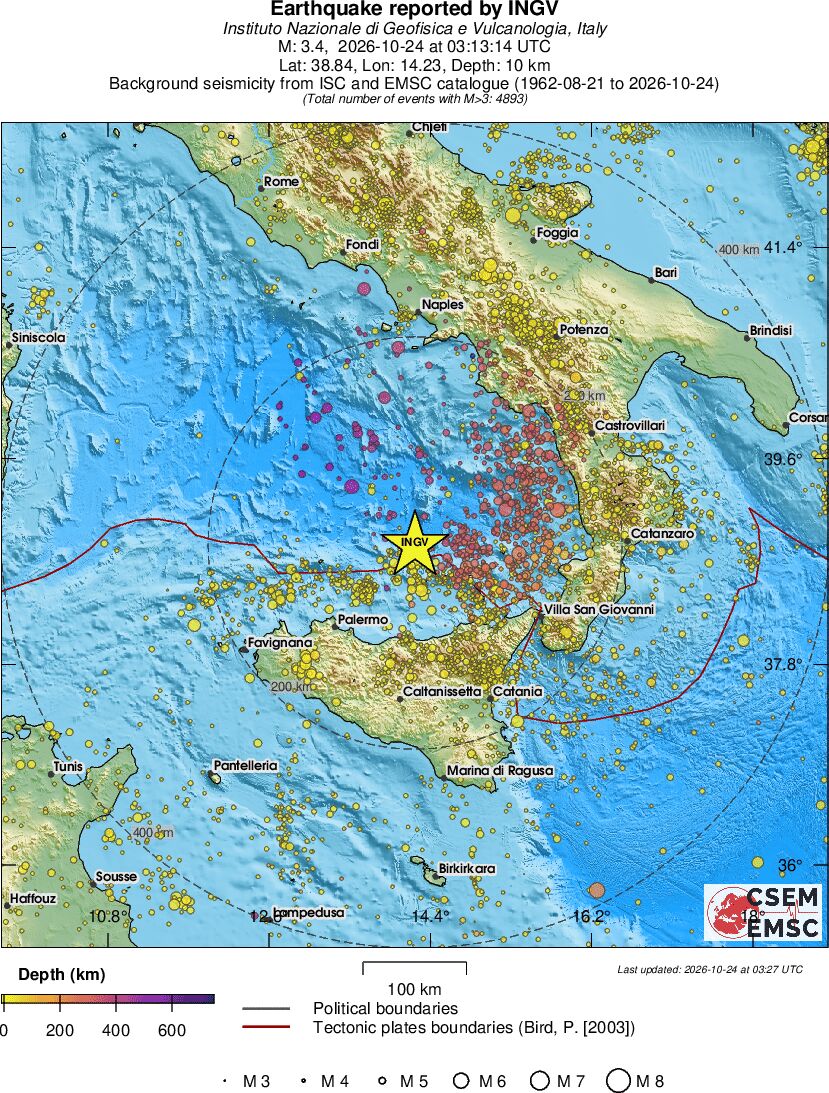 regional depth historical seismicity