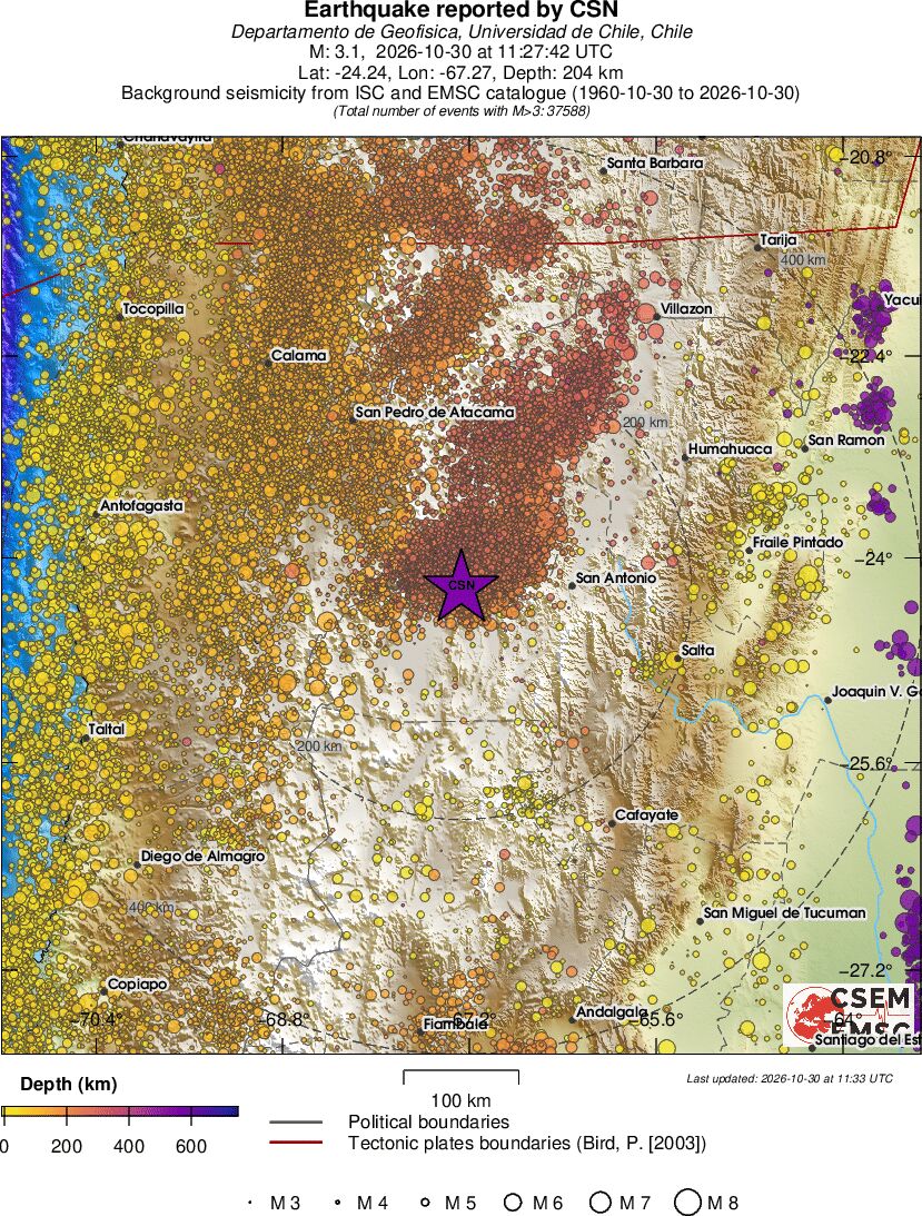 regional depth historical seismicity