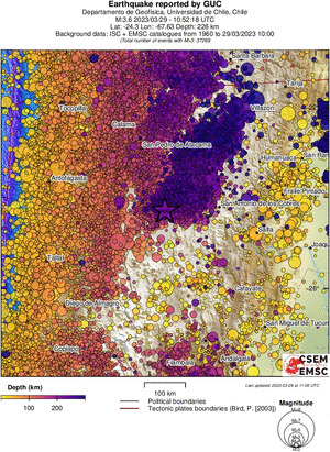 regional depth historical seismicity