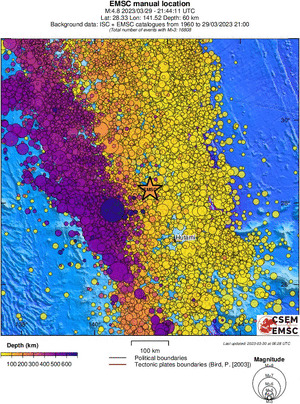regional depth historical seismicity