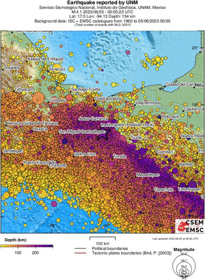 regional depth historical seismicity