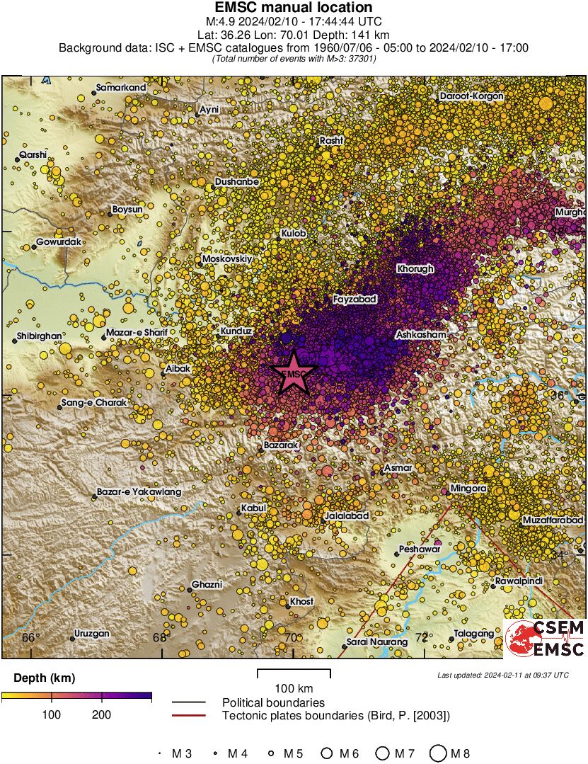 regional depth historical seismicity