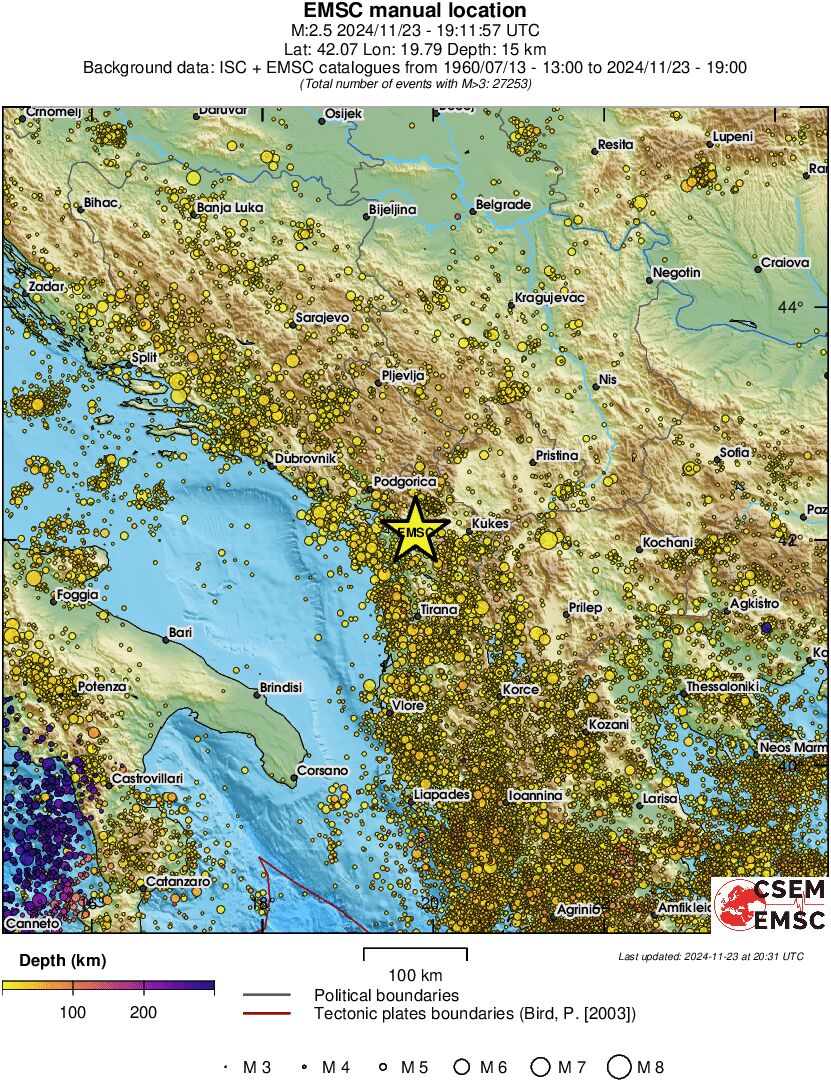 regional depth historical seismicity