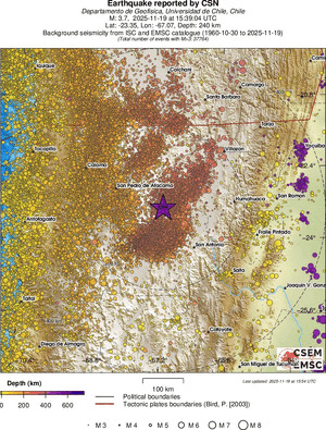 regional depth historical seismicity