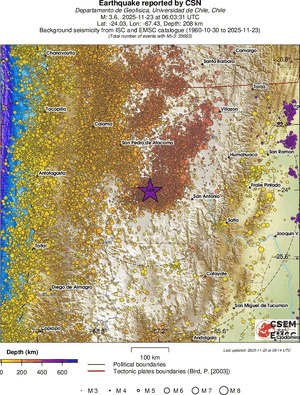 regional depth historical seismicity