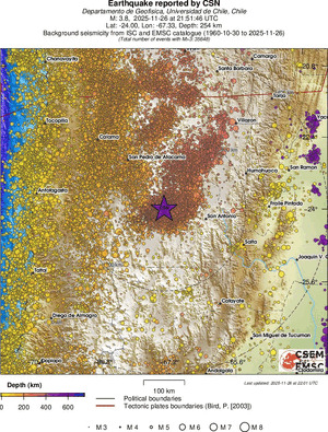 regional depth historical seismicity