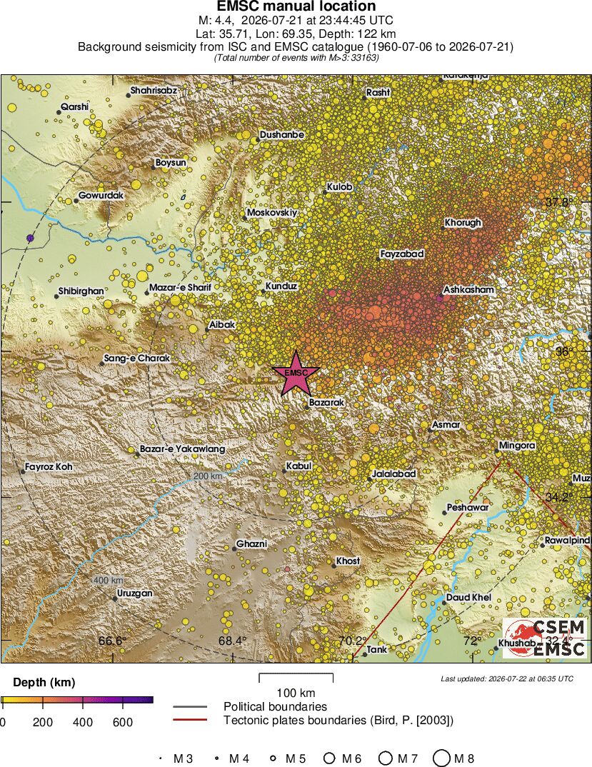 regional depth historical seismicity