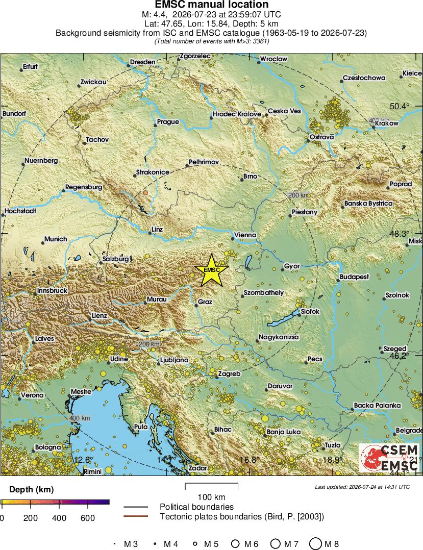 regional depth historical seismicity
