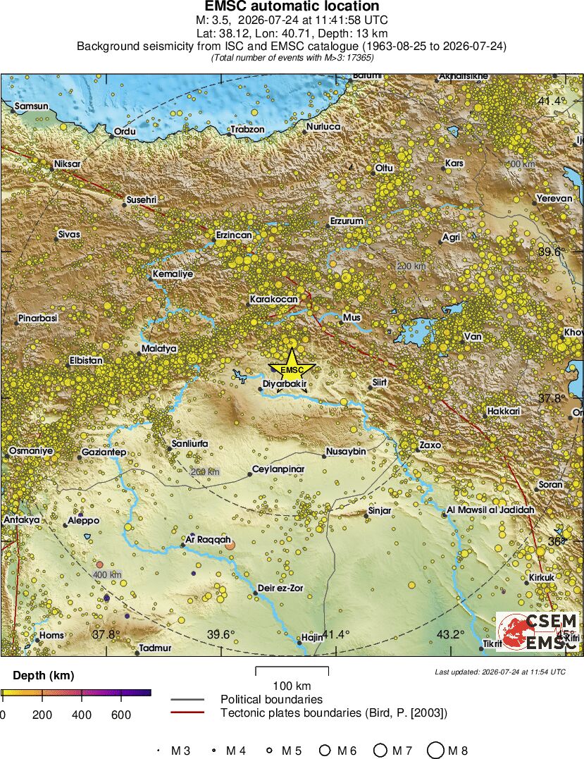 regional depth historical seismicity