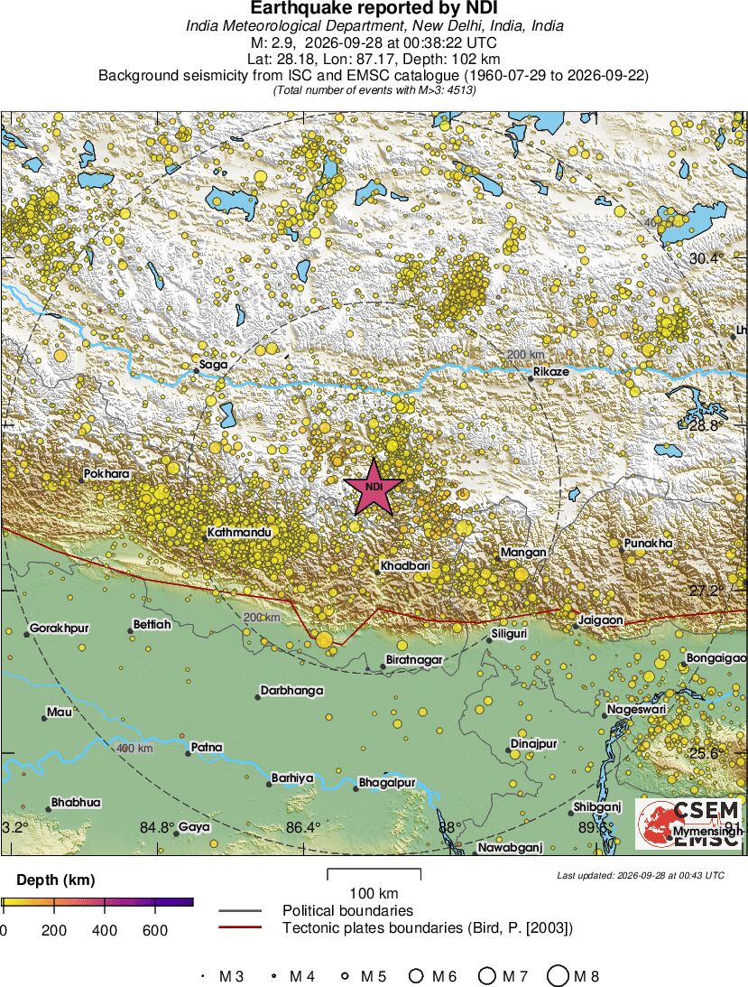 regional depth historical seismicity