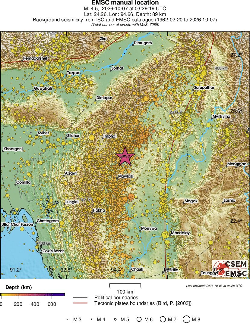 regional depth historical seismicity