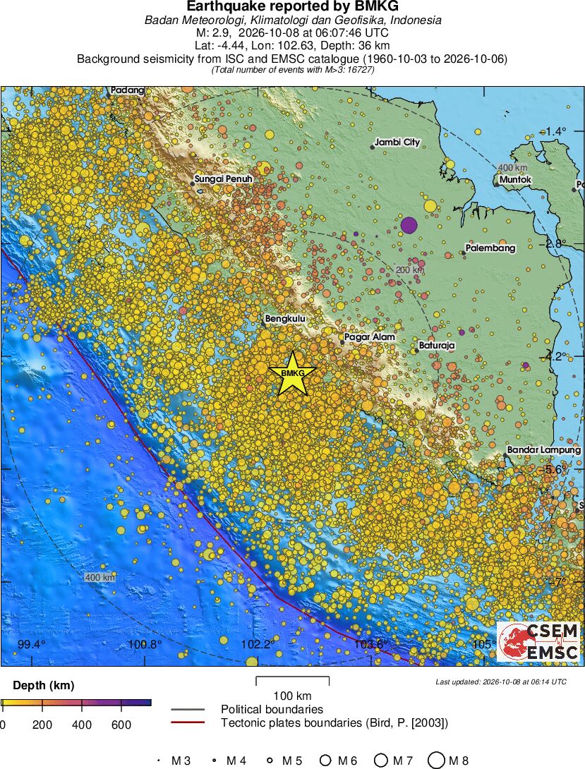 regional depth historical seismicity