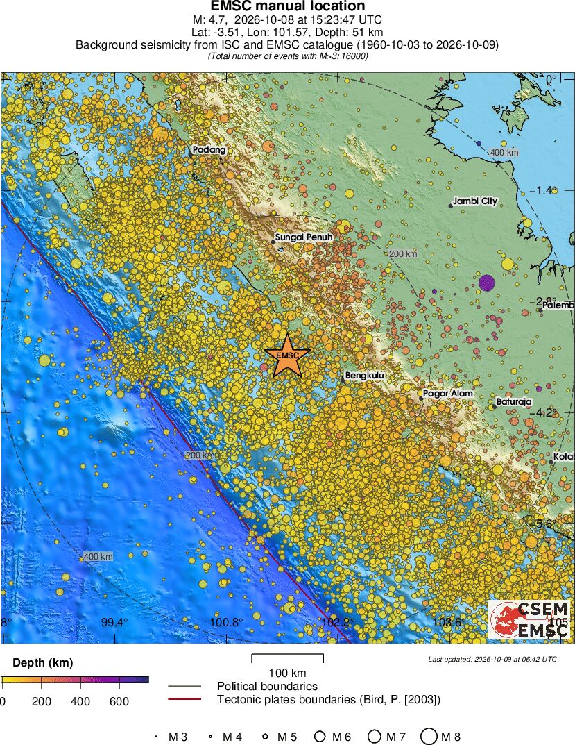 regional depth historical seismicity