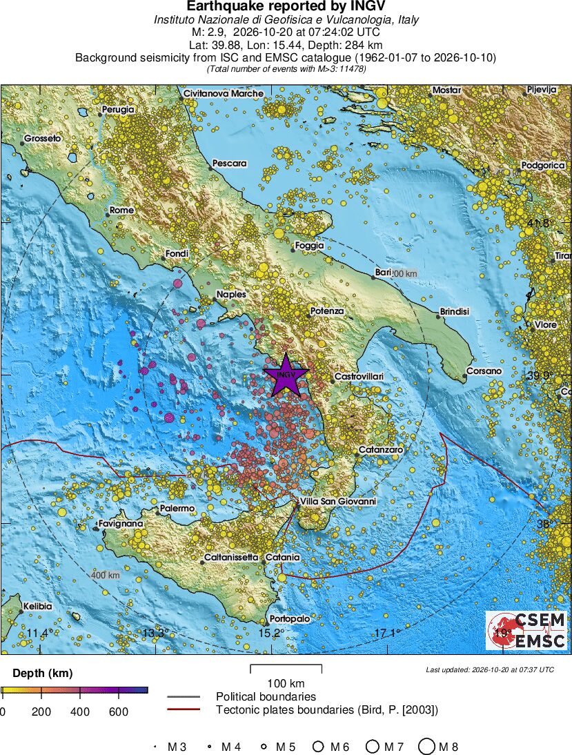 regional depth historical seismicity