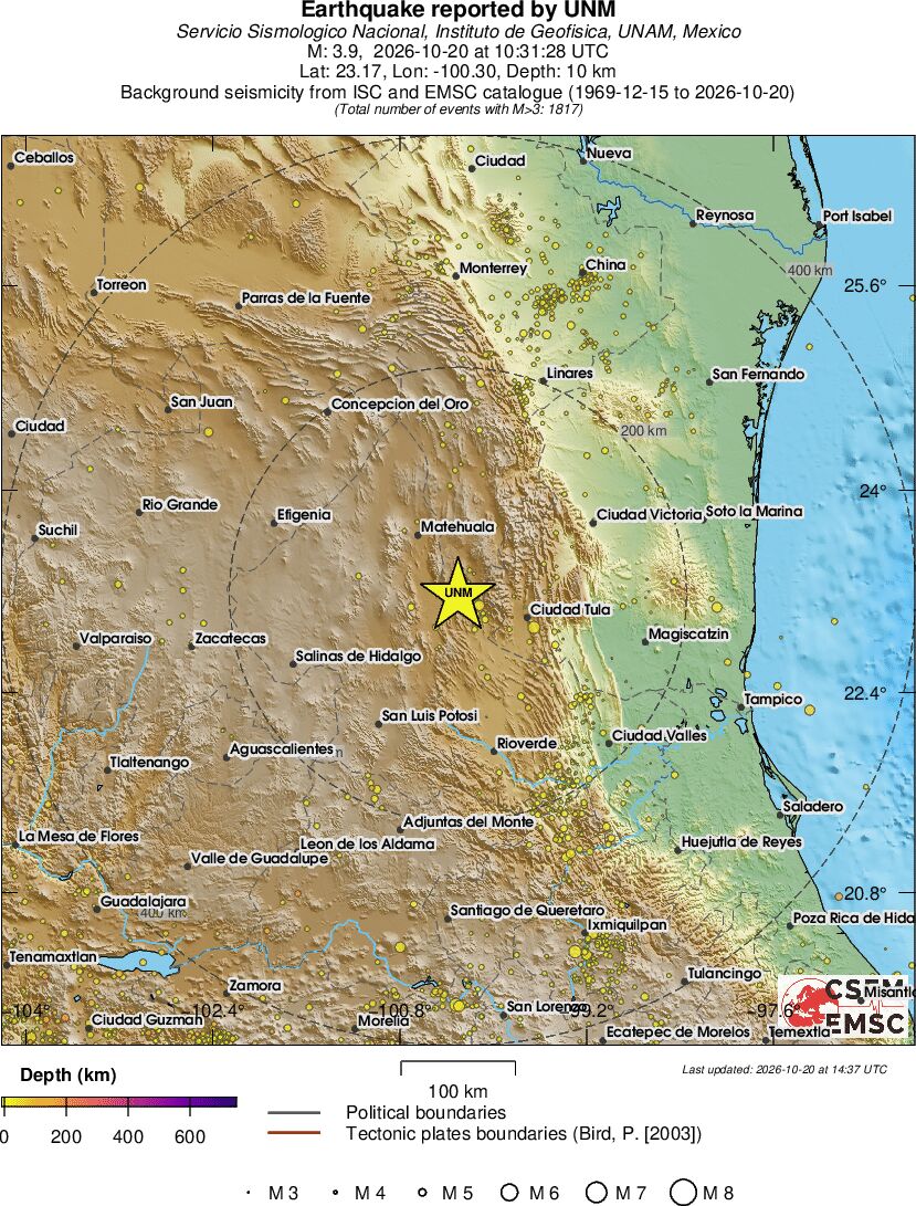 regional depth historical seismicity