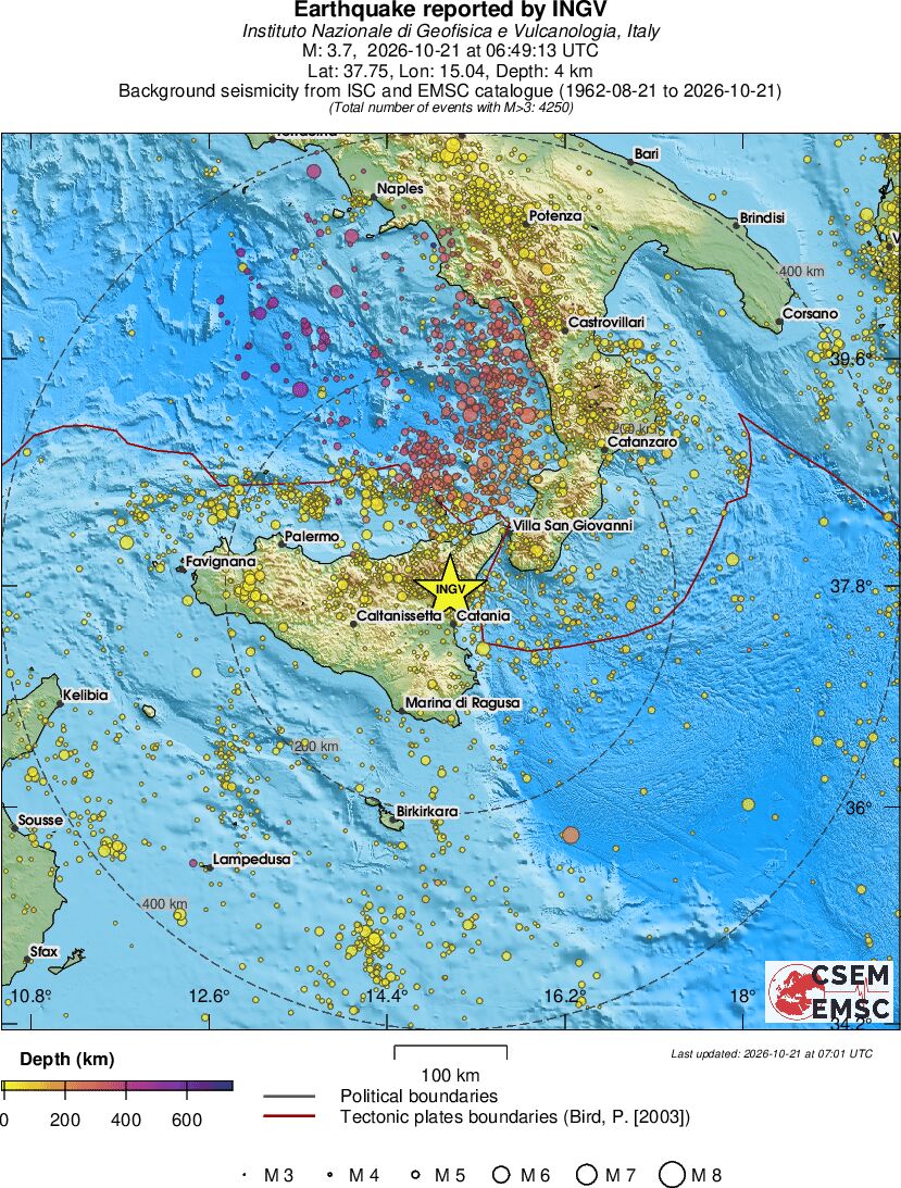 regional depth historical seismicity