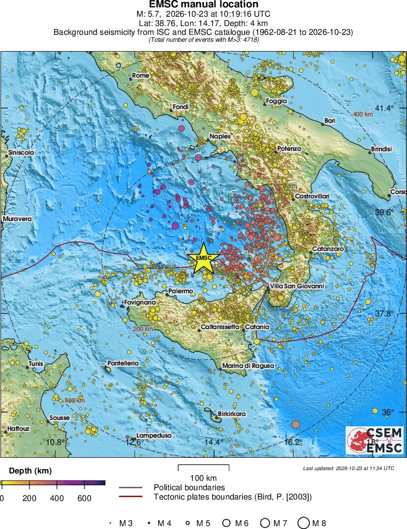 regional depth historical seismicity