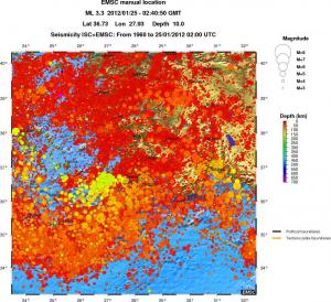 regional depth historical seismicity