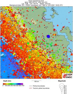 regional depth historical seismicity