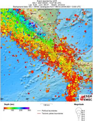 regional depth historical seismicity