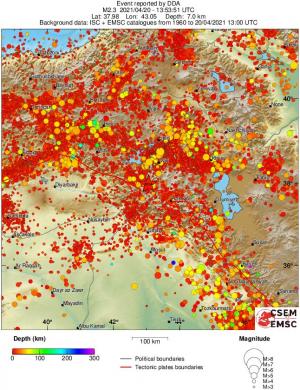 regional depth historical seismicity