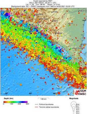 regional depth historical seismicity