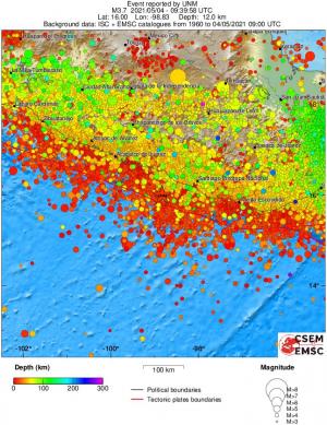 regional depth historical seismicity